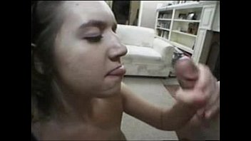 stepdaughter handjob and suck daddy'_s cock mouth full.