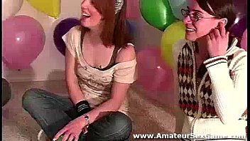 group of cute amateurs play a sexy party game