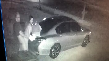 mexican milf gets fucked in driveway on security camera
