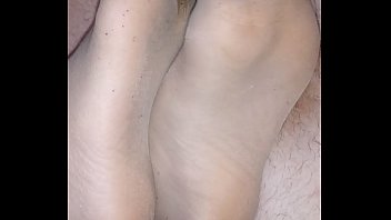homemade footjob with ripped nylonsocks and.